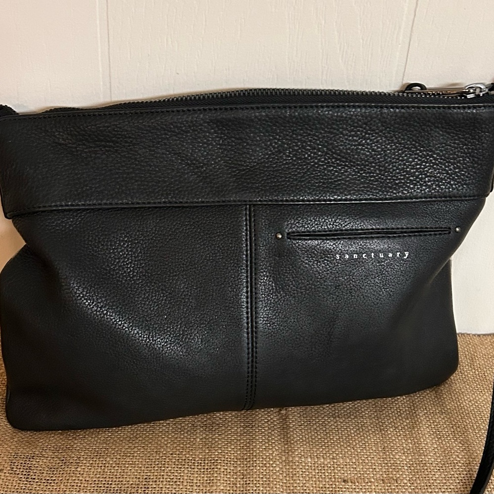 NWOT Sanctuary Black and Cream Genuine Leather Crossbody Bag with Animal Print - Picture 3 of 8